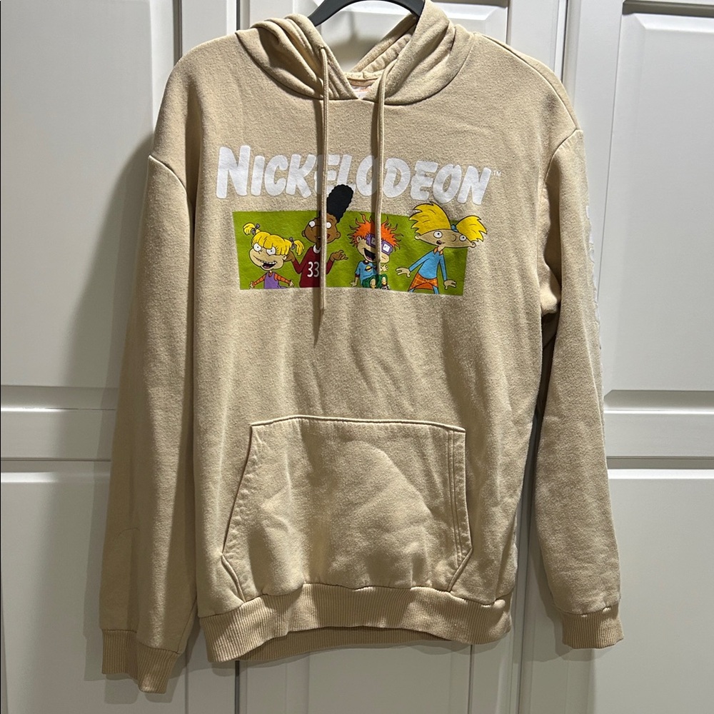 Nickelodeon Beige Crewneck Hoodie with 90s Characters Graphics
